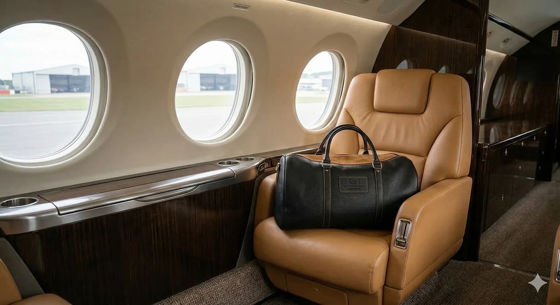 Founder's Edition Touring Bag on a private jet seat
