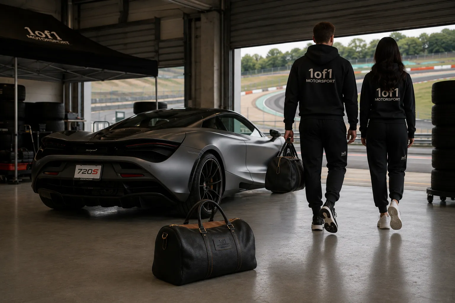 Founder's Edition Touring Bag trackside with a McLaren 720S